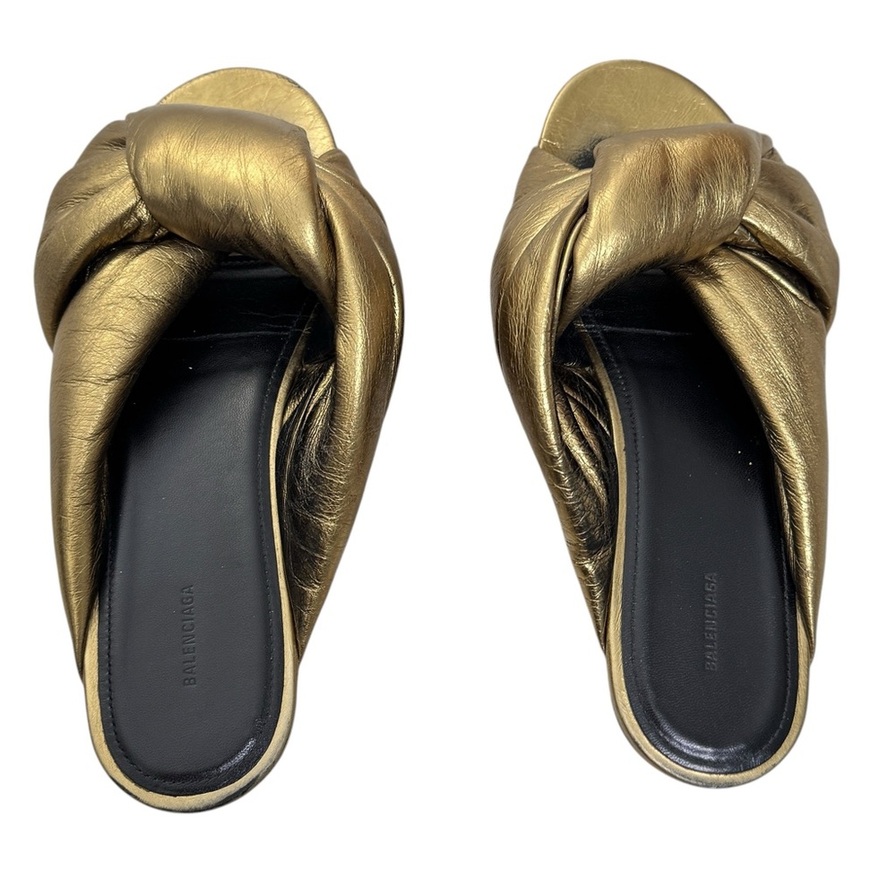 Balenciaga Drapy Gold Leather Slip‎ On Slide Sandals - Picture 3 of 9